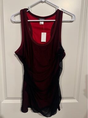Dots Women's Sleeveless Mesh Overlay Tank Top, Size Large